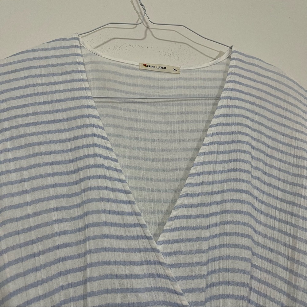 Marine Layer Striped Maxi Dress in White and Light Blue with Pastel Accents - Picture 4 of 16